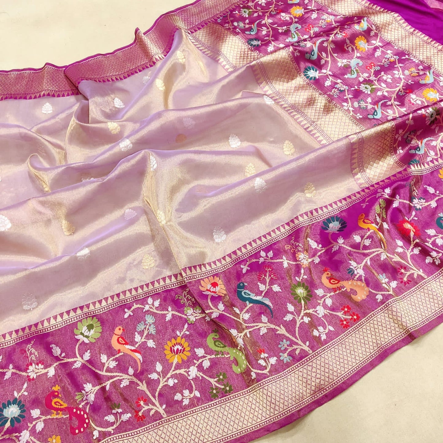 Lavita tissue handwoven zari saree - Saffronfashionindia