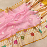 Pink kora kadwa handwoven sarees