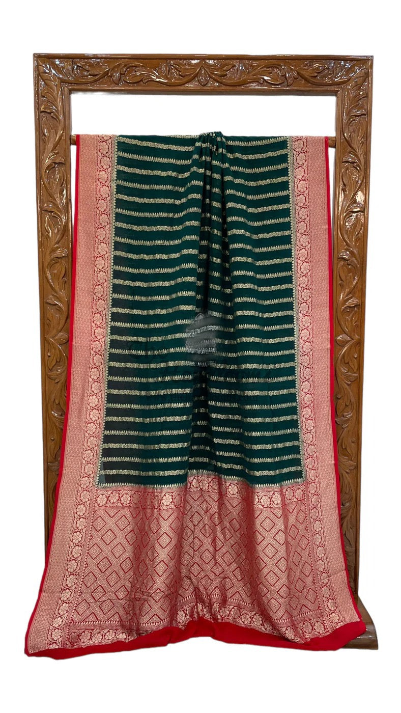 Banarsi saree water Zari Khaddi Gorgette saree blouse - Saffronfashionindia