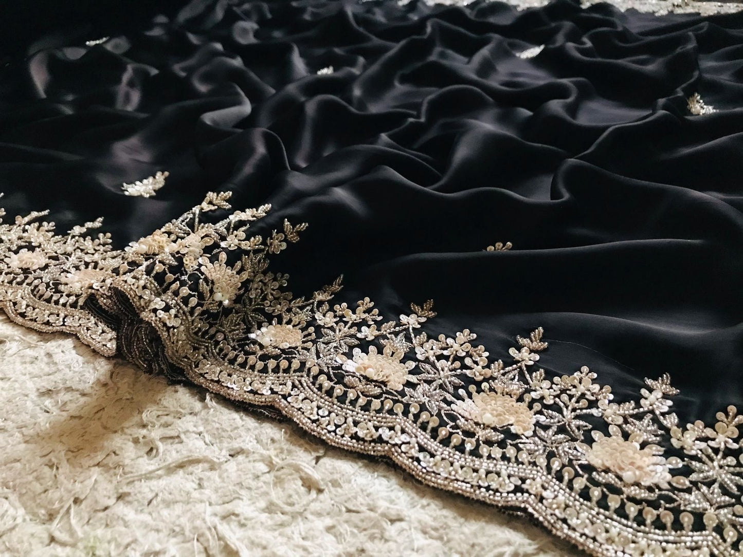 Black Sarin organza saree luxury saree Partywear sari Indian wedding sarees - Saffronfashionindia