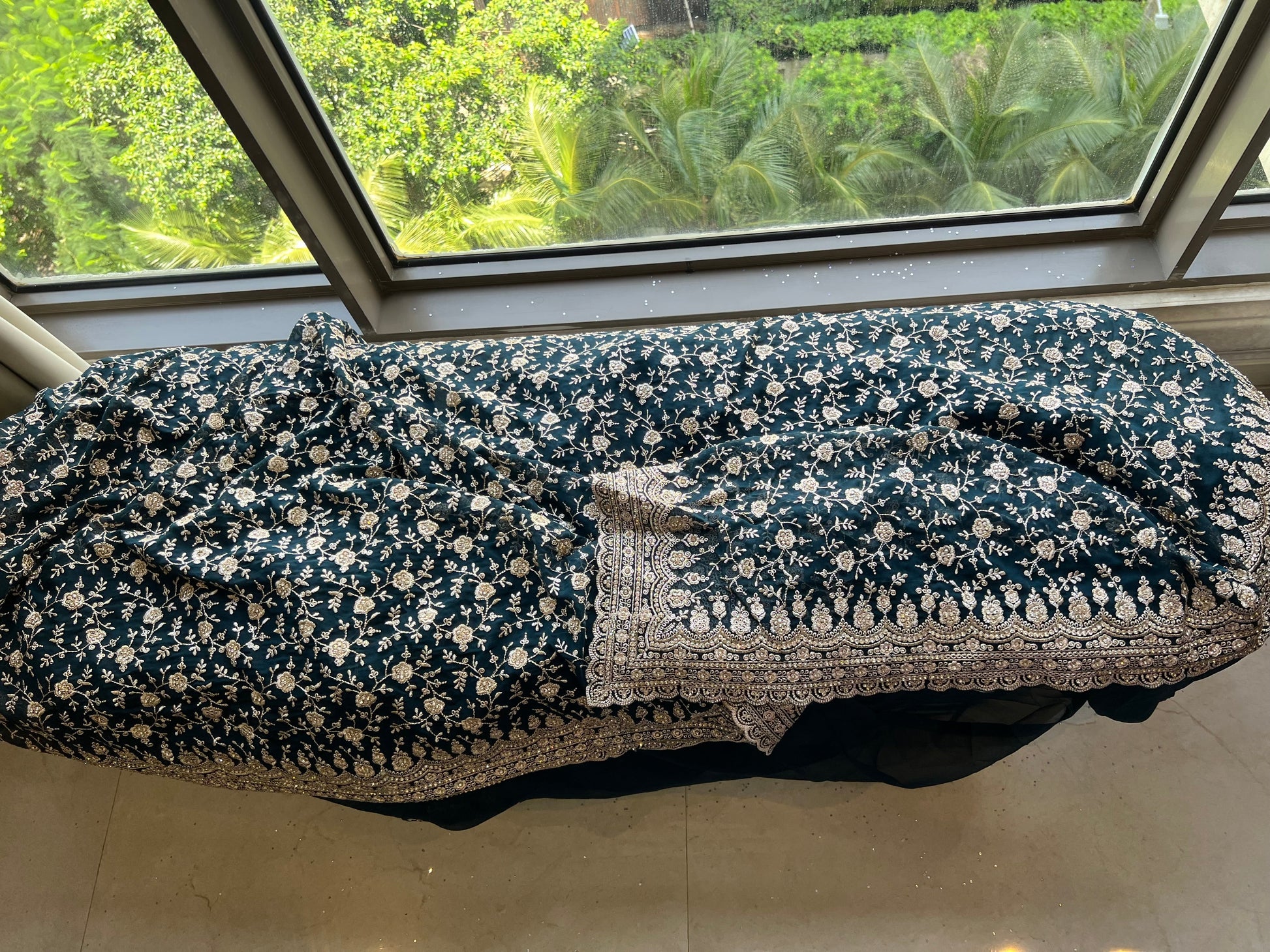 Oceanic saree gorgette saree Indian sari SaffronFashion