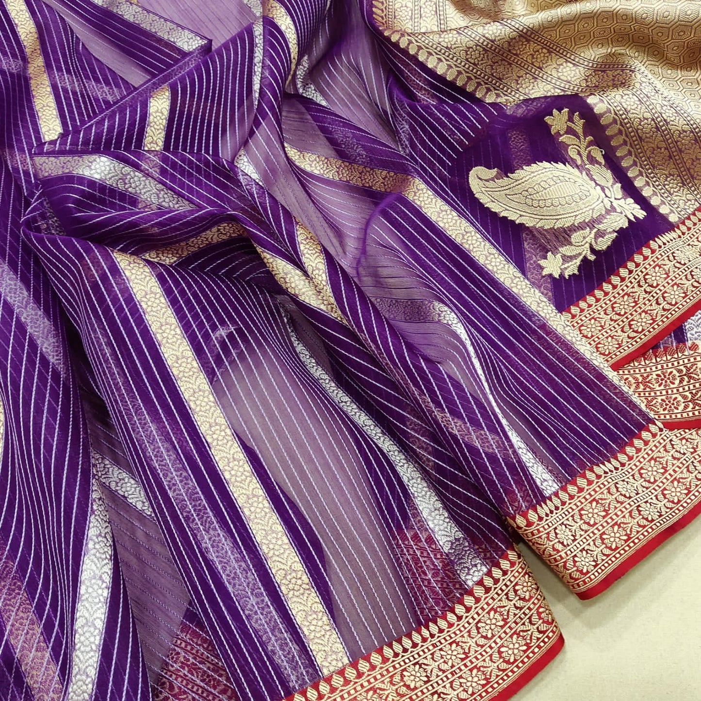 Paisley inspired lavender kora zari saree - Saffronfashionindia