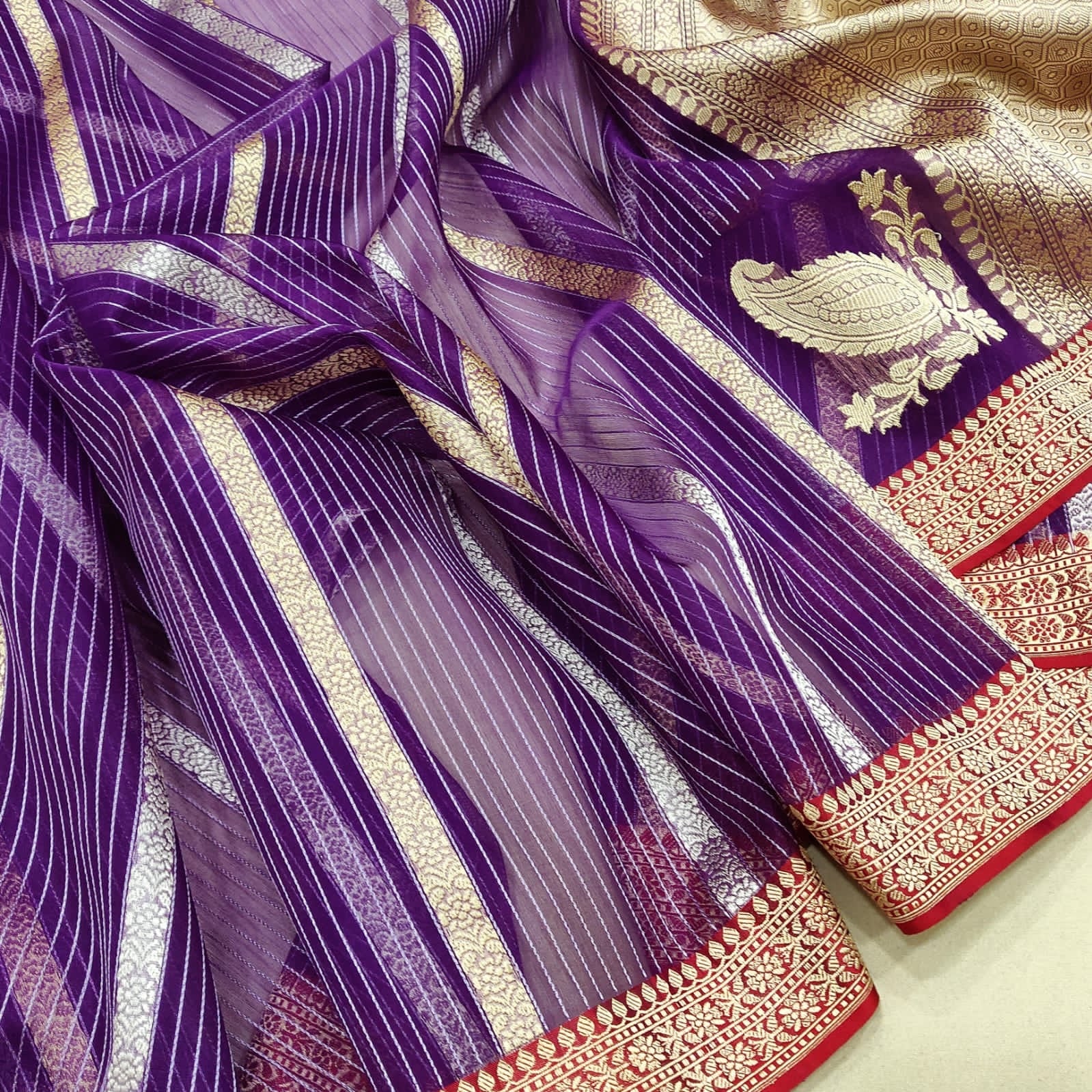 Paisley inspired lavender kora zari saree - Saffronfashionindia