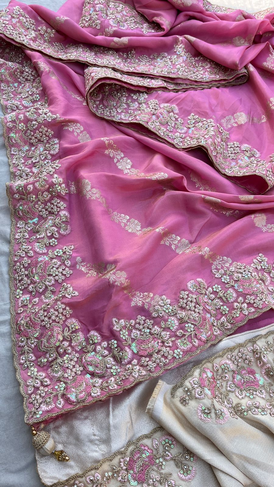 Vania Banarsi Munga Silk Saree pink sari - Saffronfashionindia