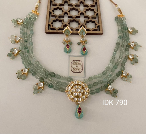 Lipshika green Kundan beaded necklace set