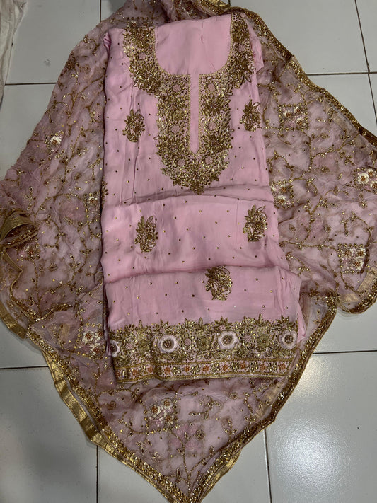 Pink Zardosi crepe punjabi salwar suit - Saffronfashionindia