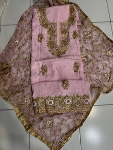 Pink Zardosi crepe punjabi salwar suit