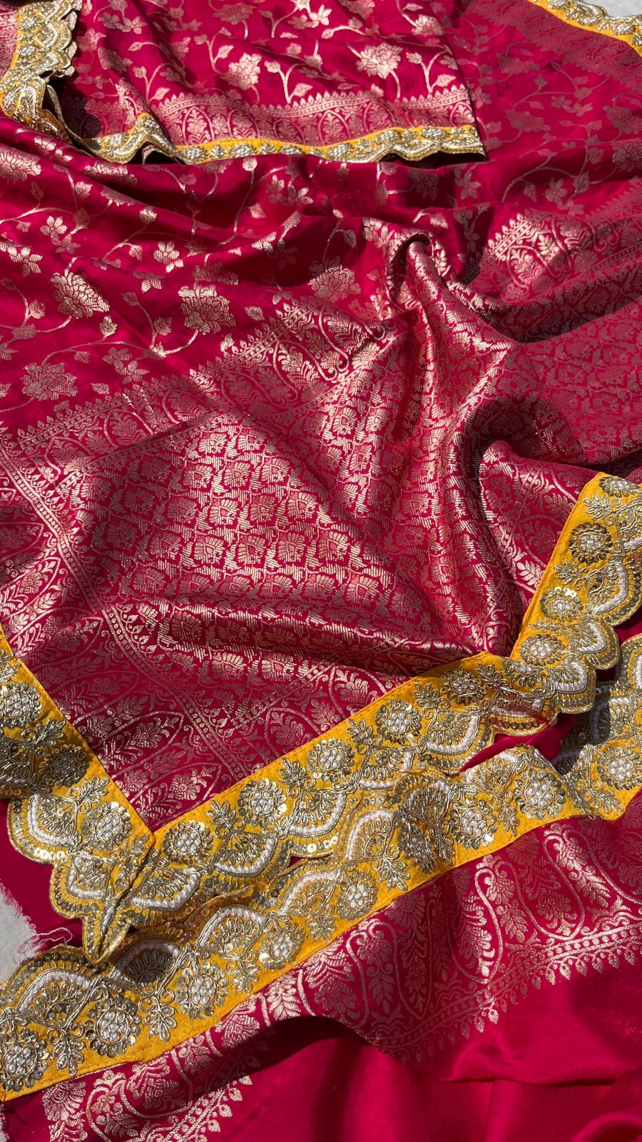 Khaddi Gorgette Banarsi munga saree - Saffronfashionindia