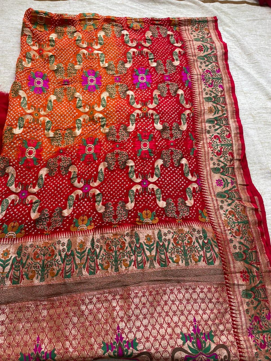 Sushina handwoven Banarasi Bandhej dupatta - Saffronfashionindia