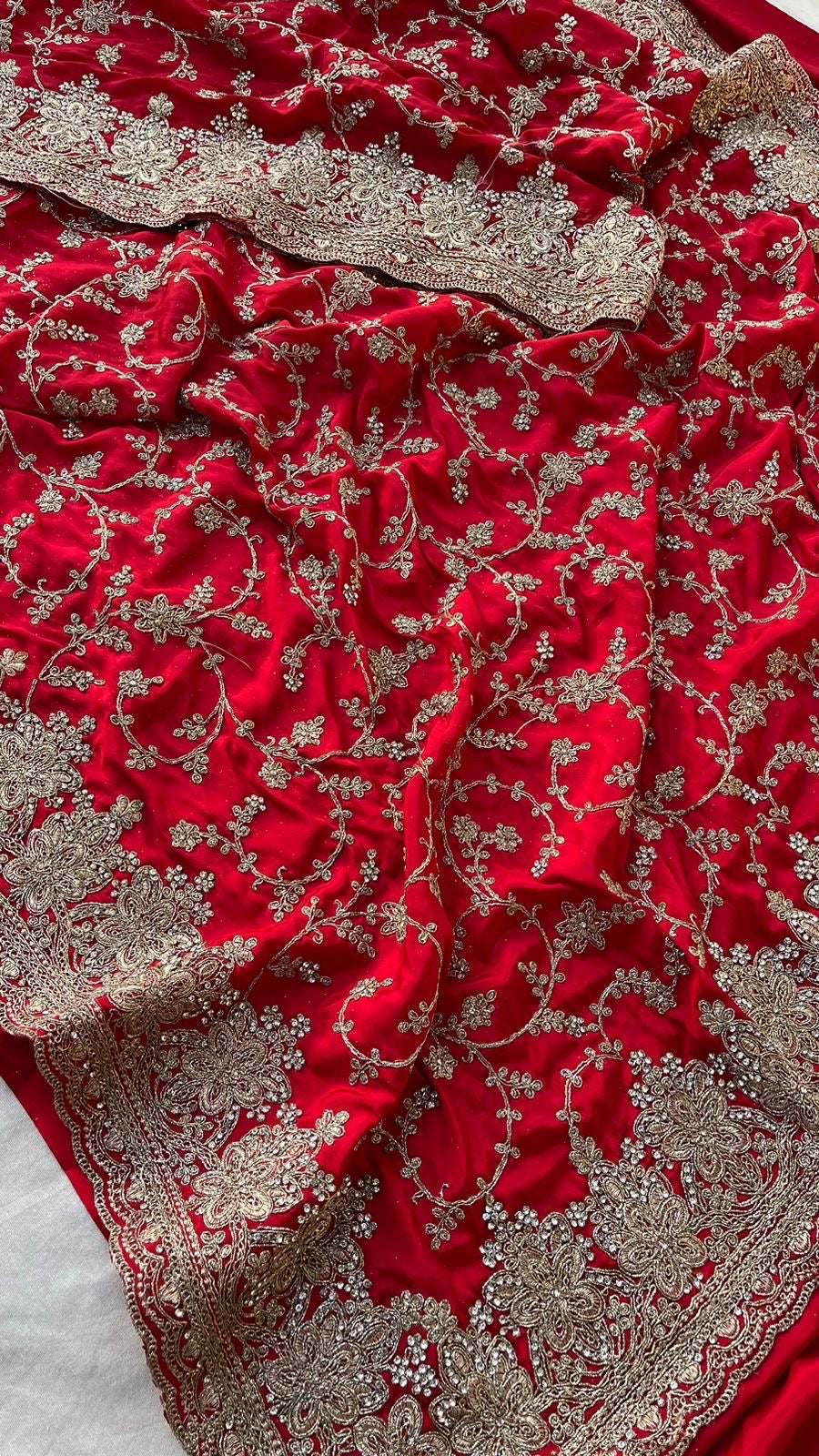 Red Bridal Wedding Crepe Saree Indian Pakistani Sarees - Saffronfashionindia
