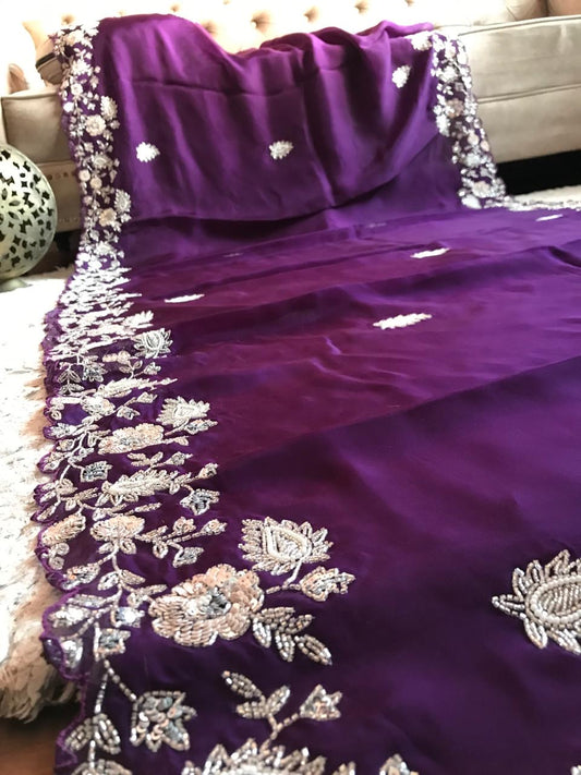 Purple premium organza saree luxury sarees - Saffronfashionindia