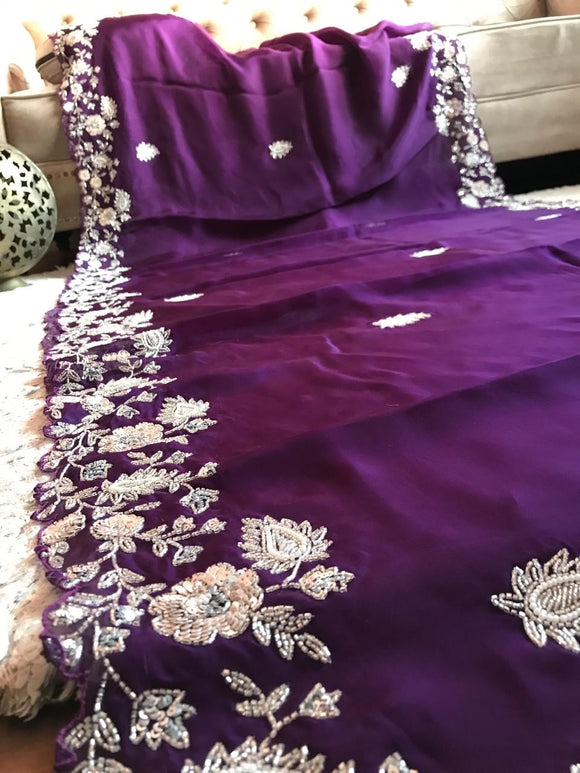 Purple premium organza saree luxury sarees