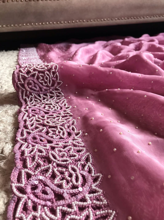 Luxury pink premium Organza Silk Sarees - Saffronfashionindia