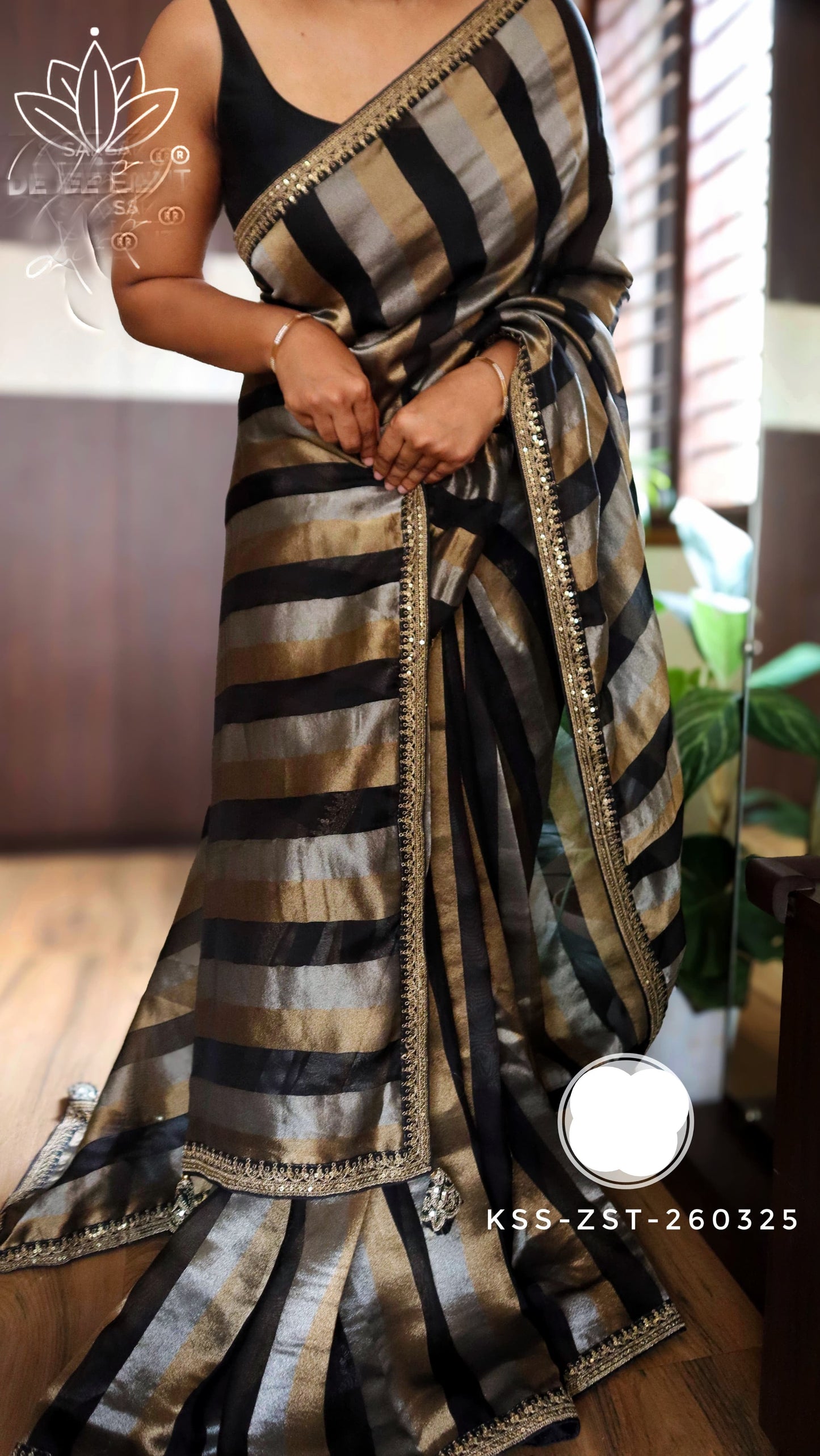 Striped Kora silk saree partywear sarees Indian sari SaffronFashion