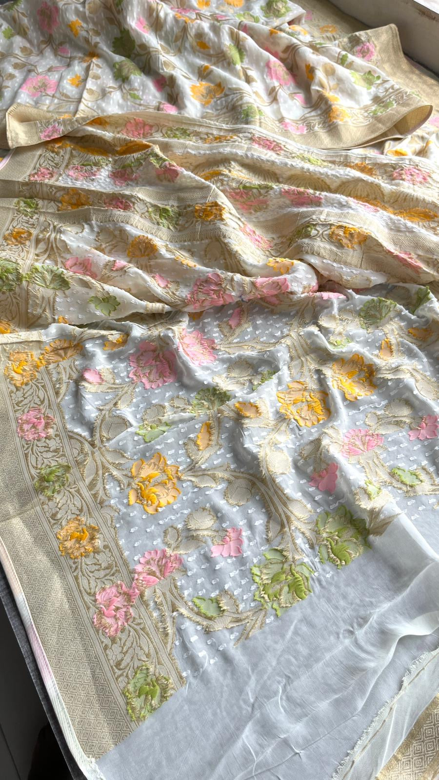 Muvish Khaddi Gorgette saree Indian sarees - Saffronfashionindia