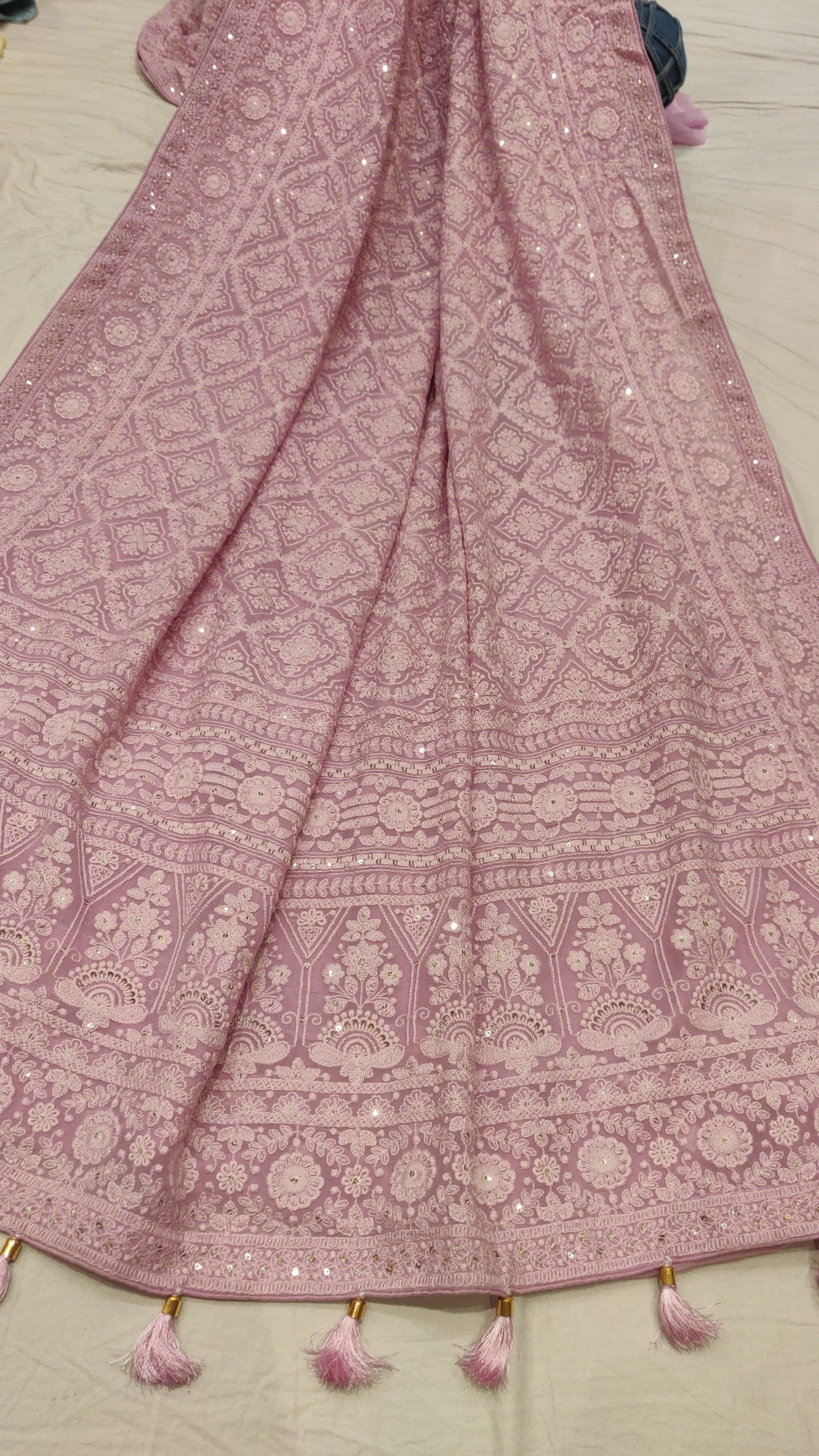 Lailza Chikankari Gorgette Saree Indian saree - Saffronfashionindia