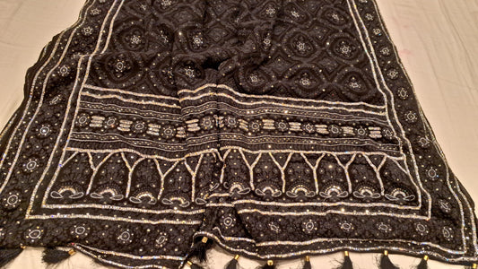 Black Gorgette Chikankari Saree Indian Pakistani Sarees - Saffronfashionindia
