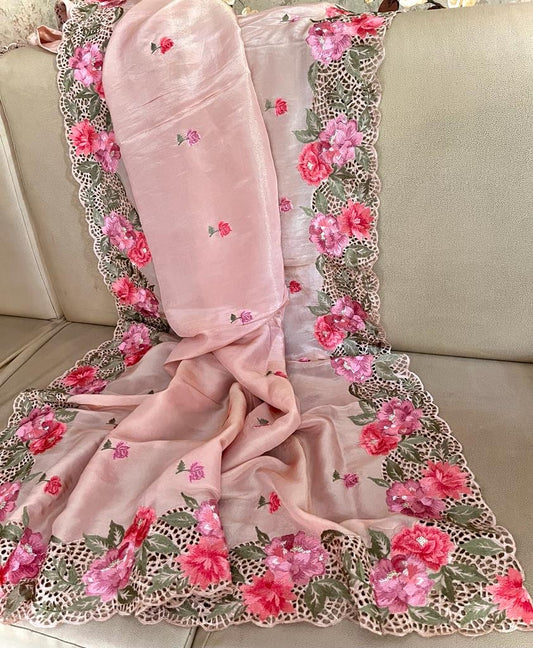 Kivari cutwork resham trendy Indian western styled saree - Saffronfashionindia