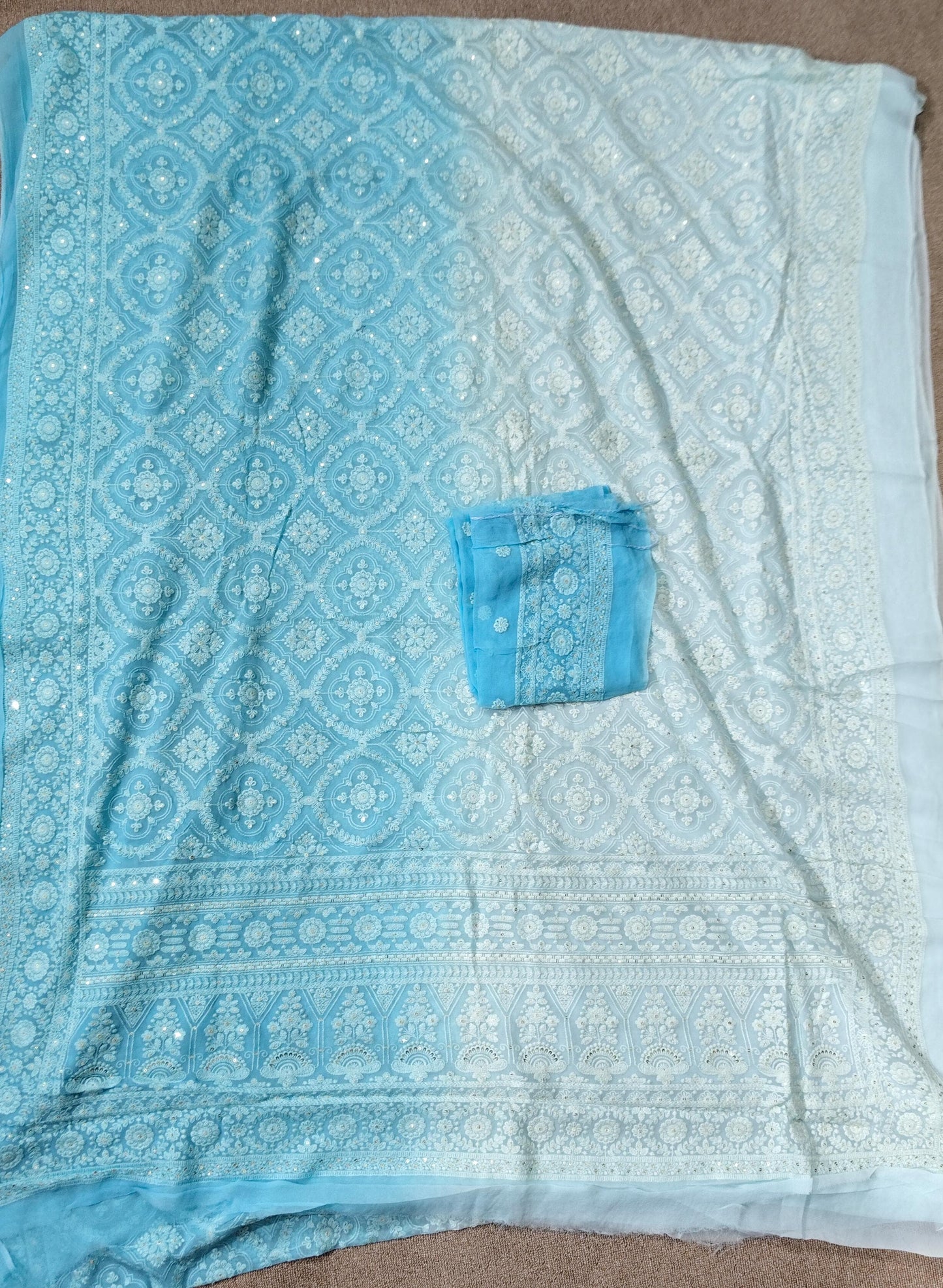 Dual shaded Chikankari saree Georgette saree women sari blouse - Saffronfashionindia