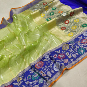 Green Kora Handwoven Saree zari sari