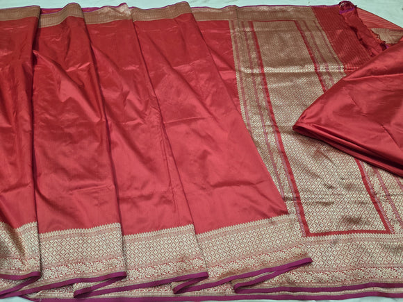 Red Banarsi katan silk saree Indian saree beautiful sari blouse SaffronFashion