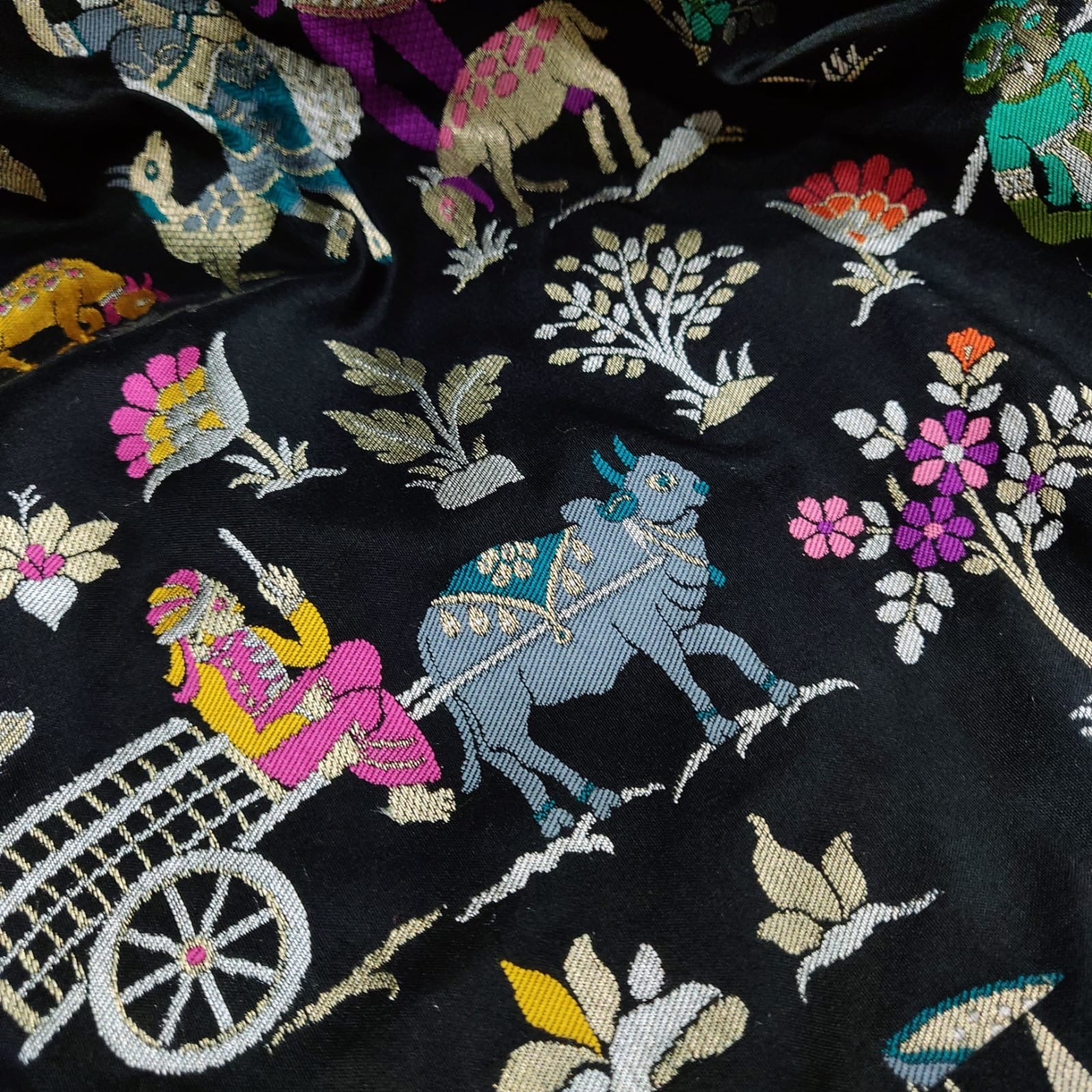 Black Katan Handwoven Zari Saree Resham Saree Indian - Saffronfashionindia