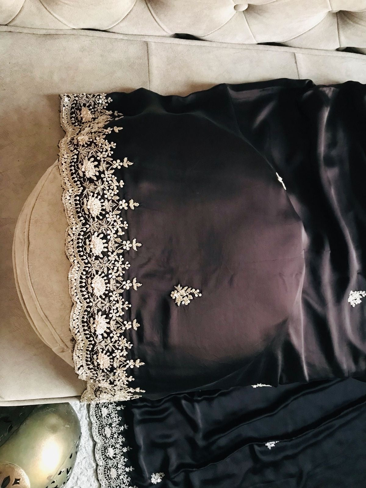 Black Sarin organza saree luxury saree Partywear sari Indian wedding sarees - Saffronfashionindia