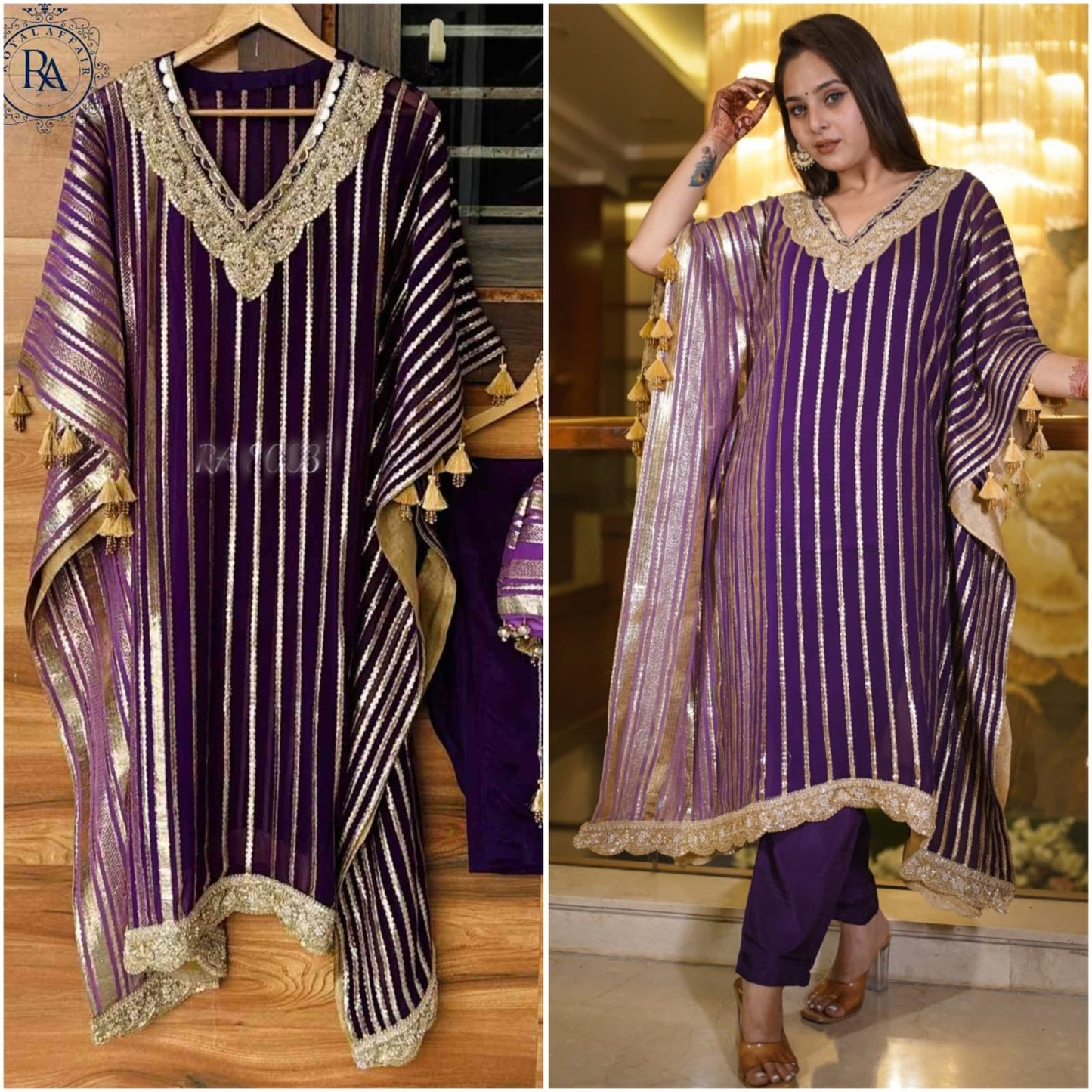 Partywear Kaftan Set Georgette kaftan set SaffronFashion