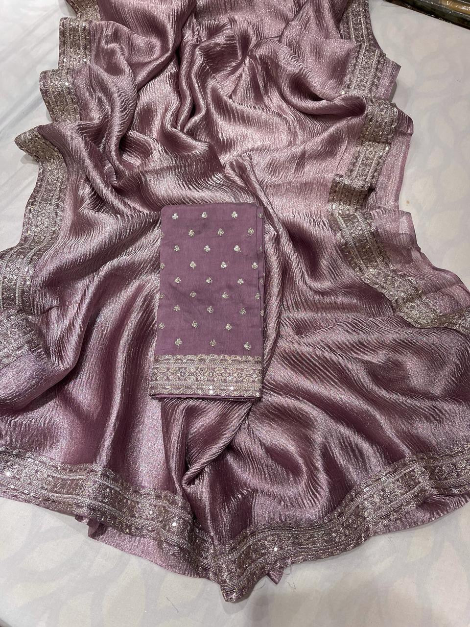 Kinzal Tissue Saree Crushed saree Partywear sari - Saffronfashionindia