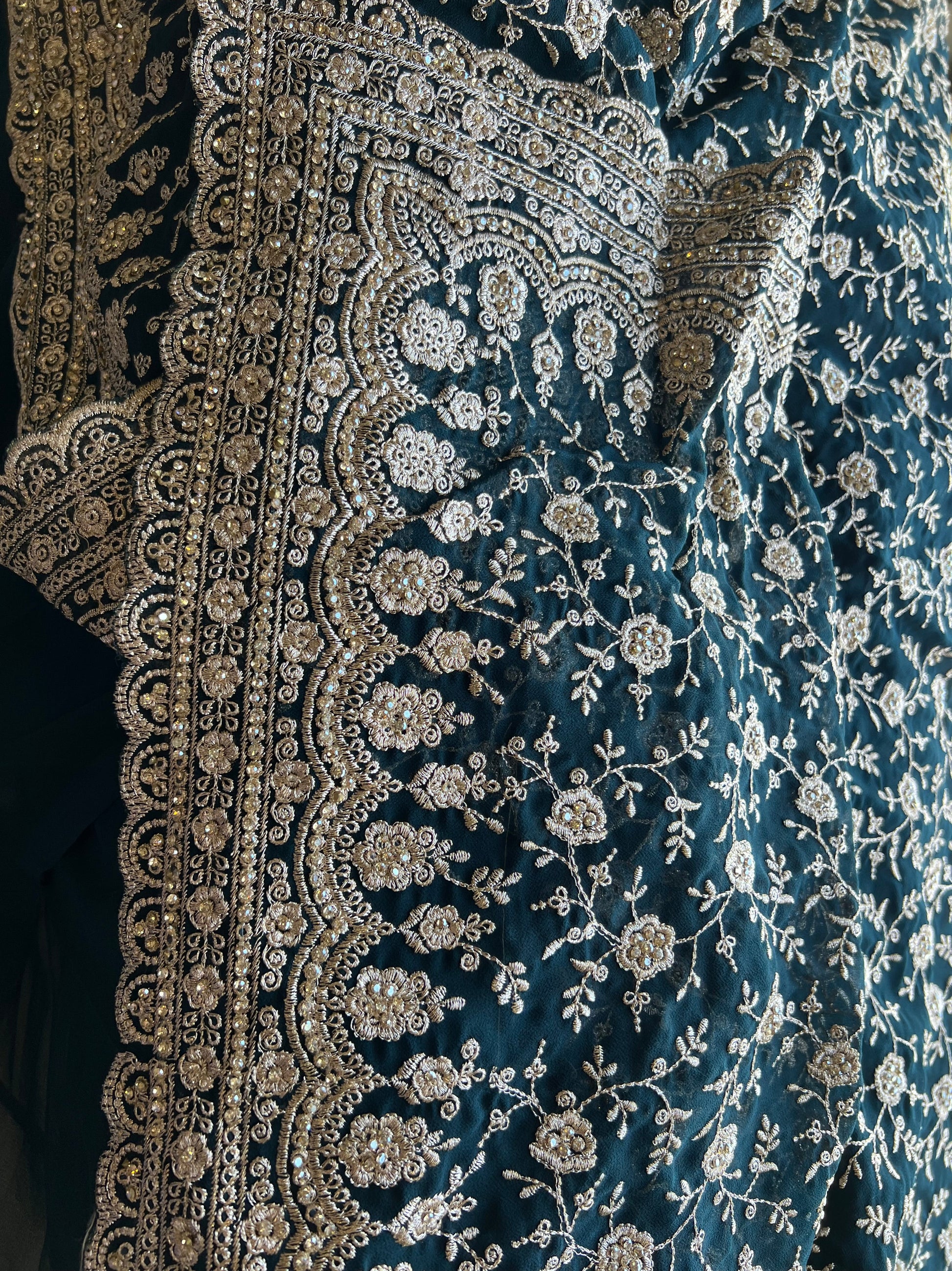 Oceanic saree gorgette saree Indian sari SaffronFashion