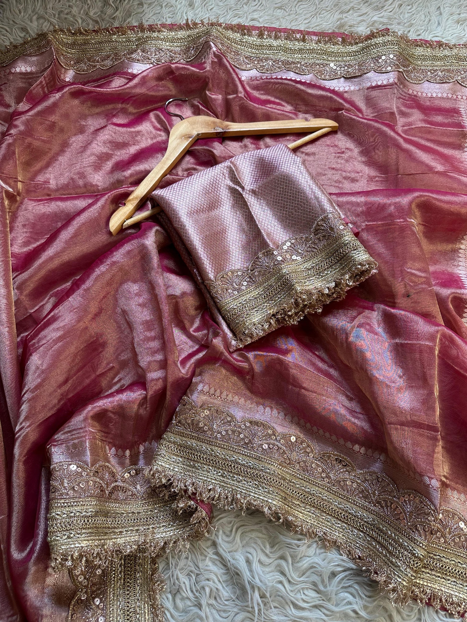 Maharani inspired tissue saree Zari saree exclusive sarees partywear sari blouse SaffronFashion