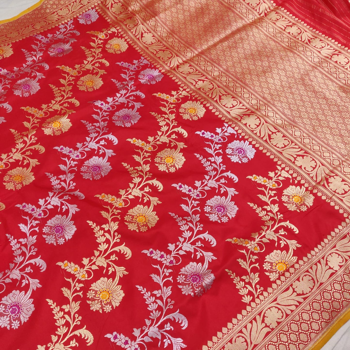 Red Banarsi Katan silk saree Indian traditional sarees - Saffronfashionindia