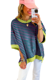 Pink Stripe Colorblock Drop Sleeve Loose Top