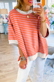 Pink Stripe Colorblock Drop Sleeve Loose Top