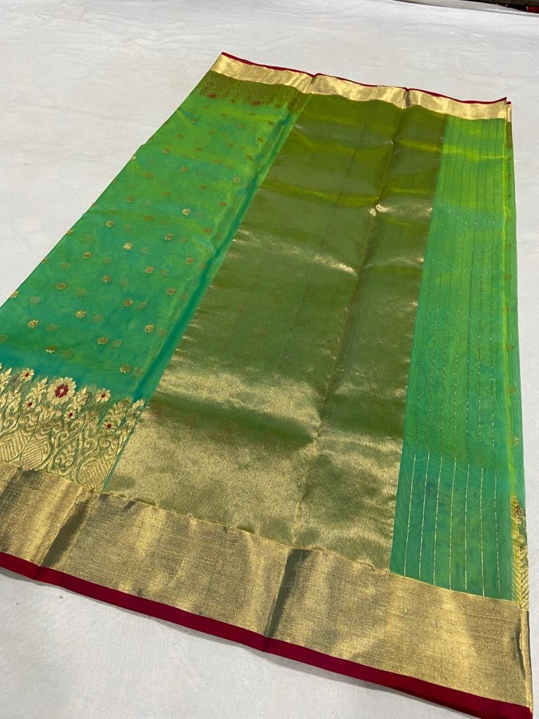 Green Chanderi katan silk sarees - Saffronfashionindia