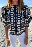 Black Floral Print Button-up Puff Sleeve Blouse