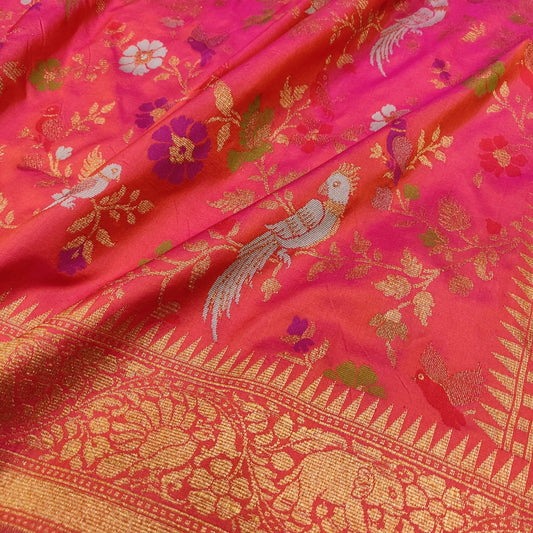 Kesari Katan silk saree handwoven sarees Indian sari blouse - Saffronfashionindia