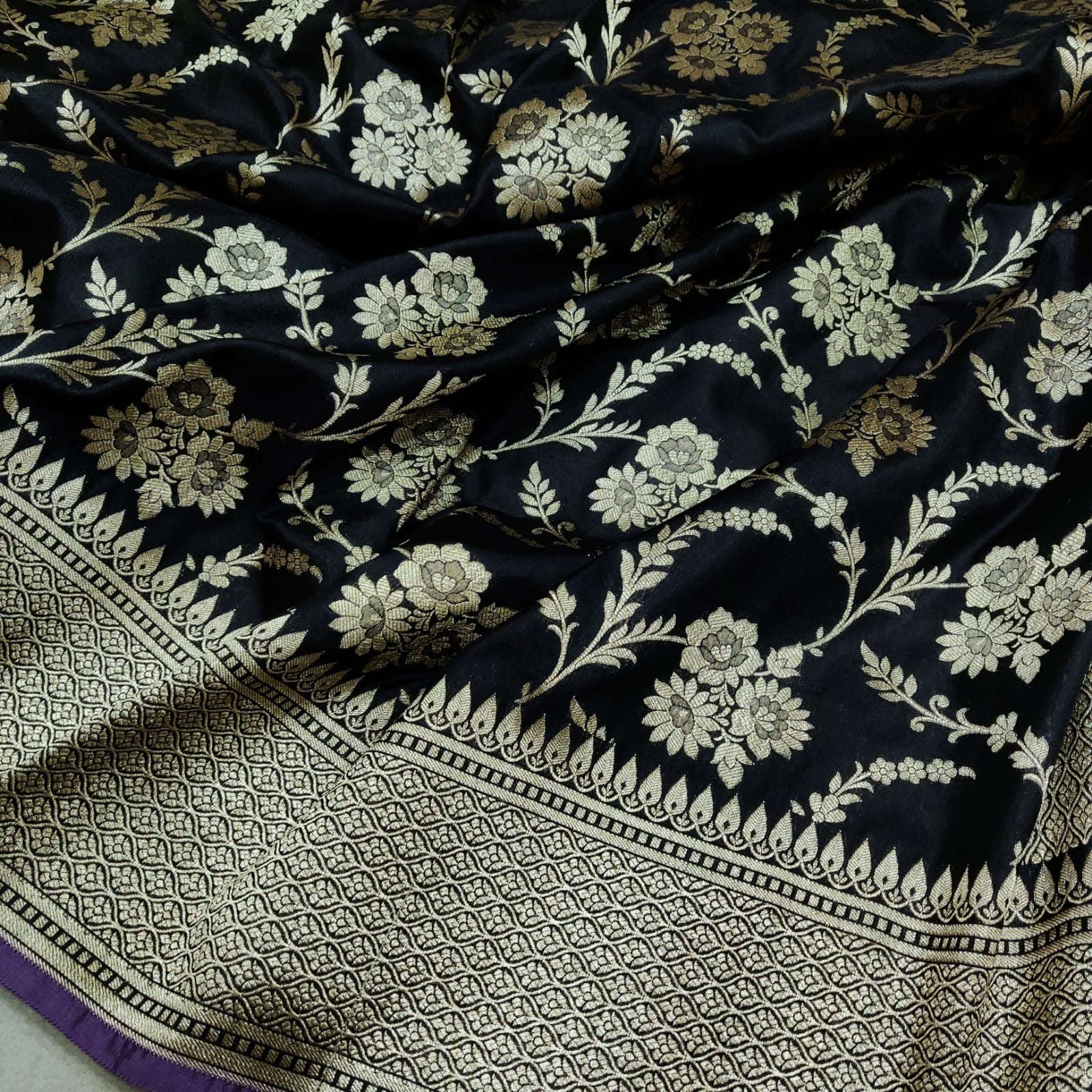 Black Katan silk handwoven saree - Saffronfashionindia