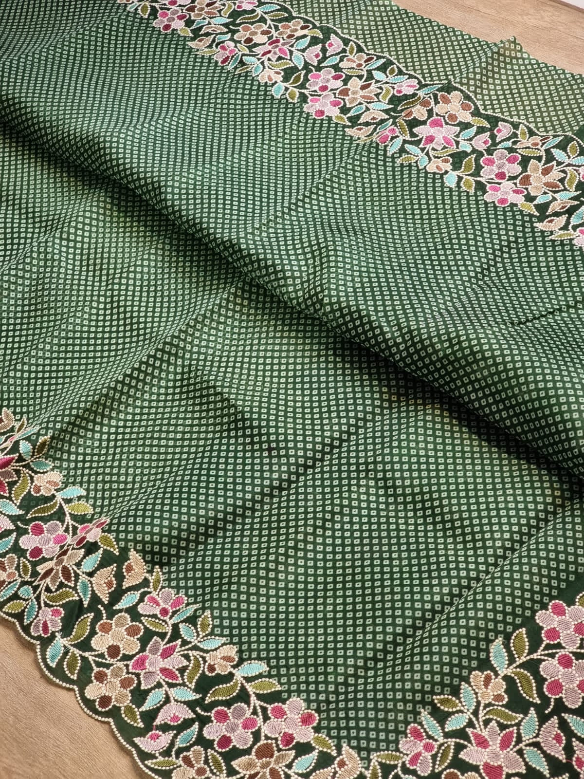 Multi bandhej printed inspired organza silk sarees - Saffronfashionindia