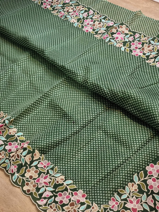 Multi bandhej printed inspired organza silk sarees - Saffronfashionindia