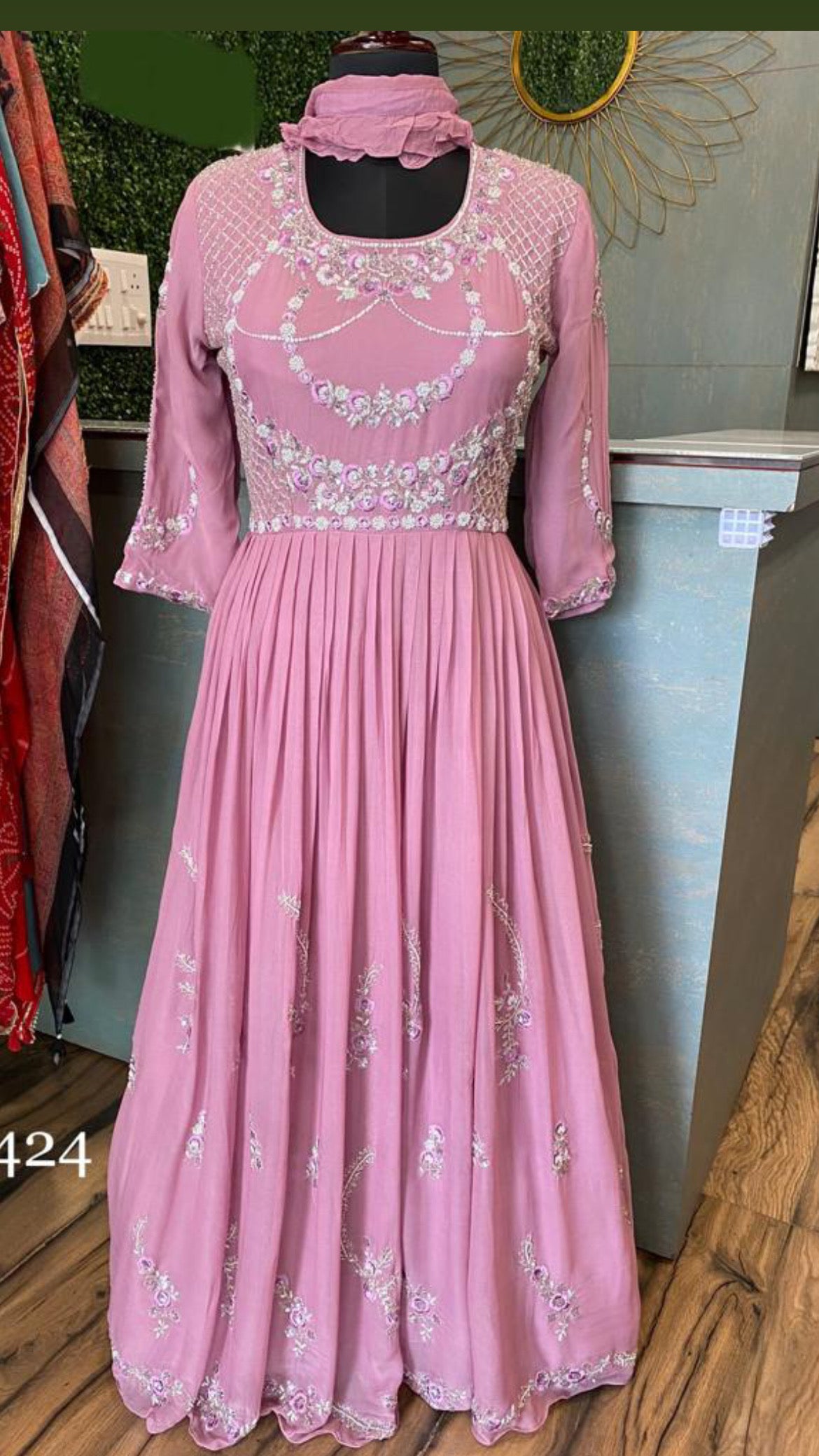 Pink Gown Beautiful embroidered gown - Saffronfashionindia