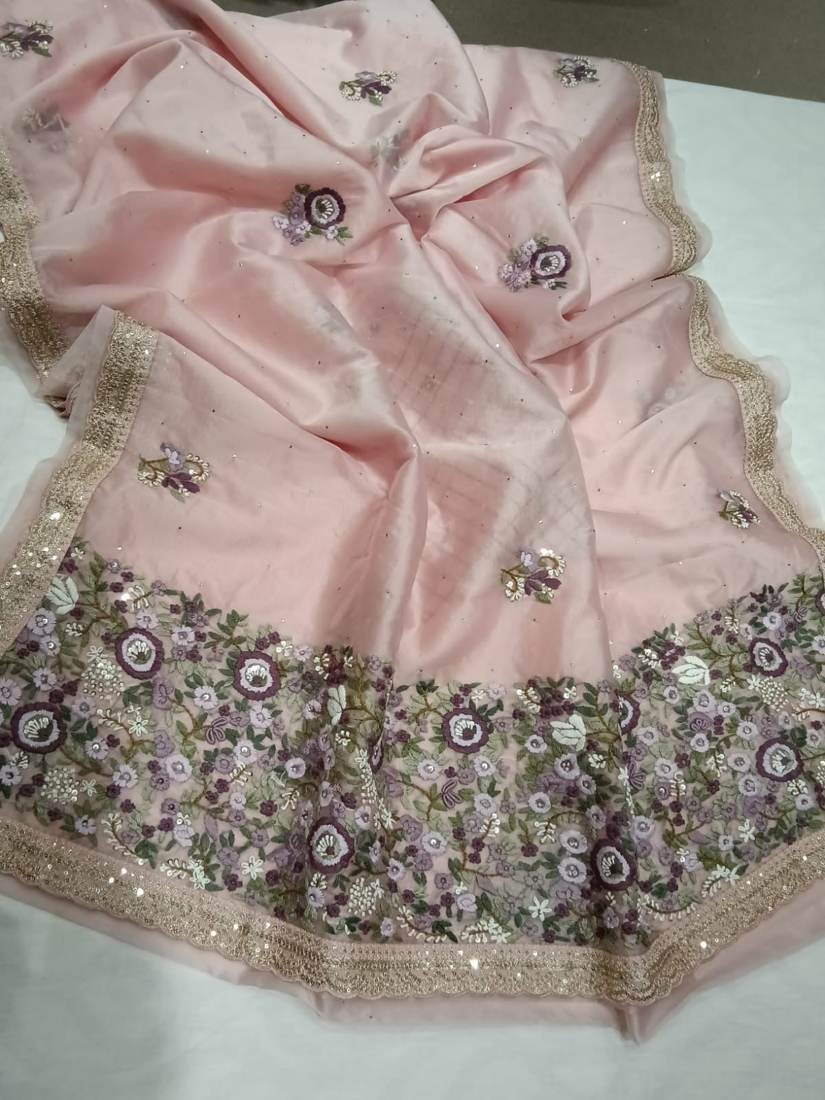 Nubani Organza saree Embroisery saree French knot saree blouse - Saffronfashionindia