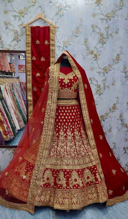 Red velvet bridal Lehangas - Saffronfashionindia