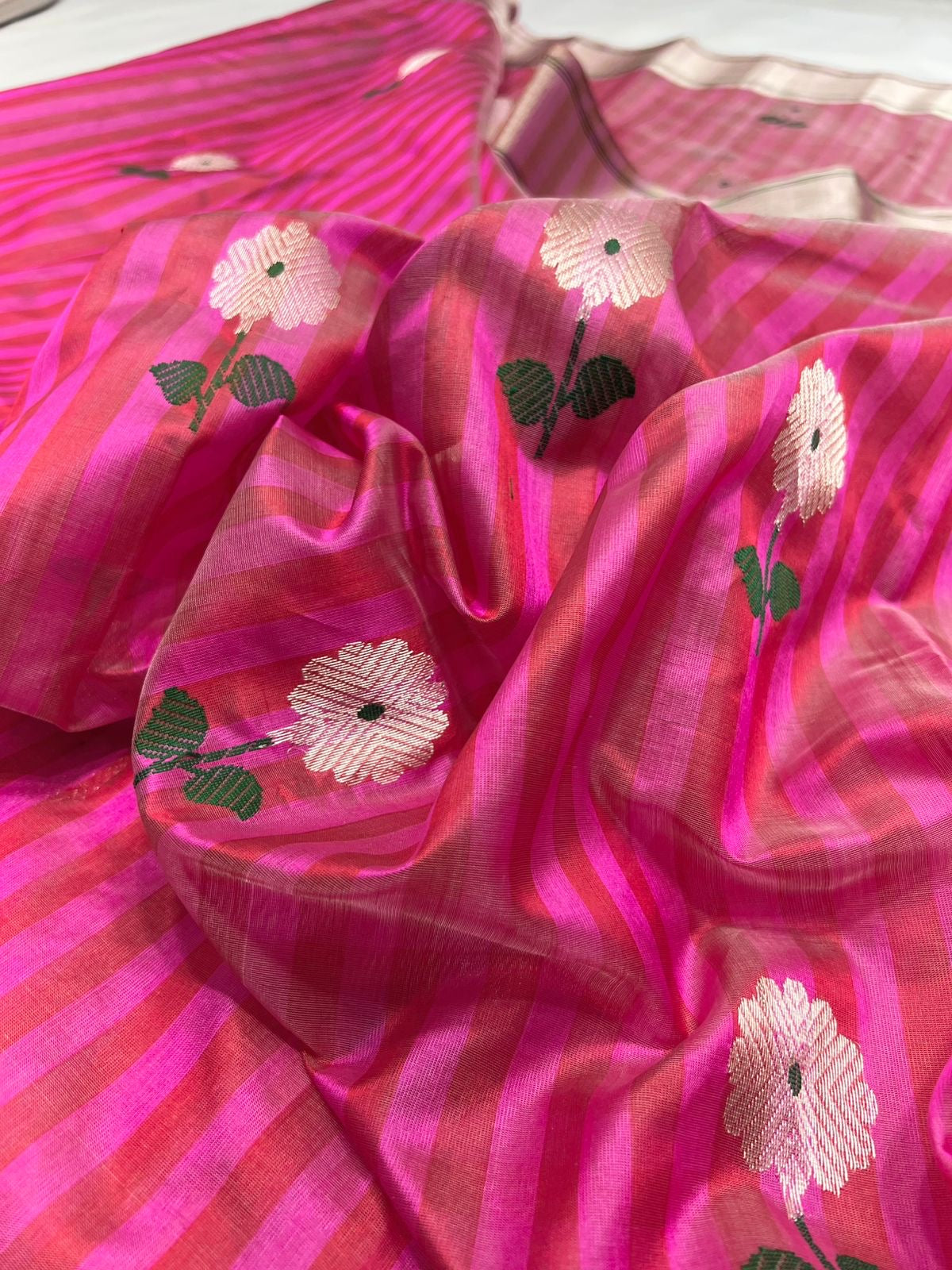 Handwoven pink saree Chanderi saree Indian sari blouse SaffronFashion