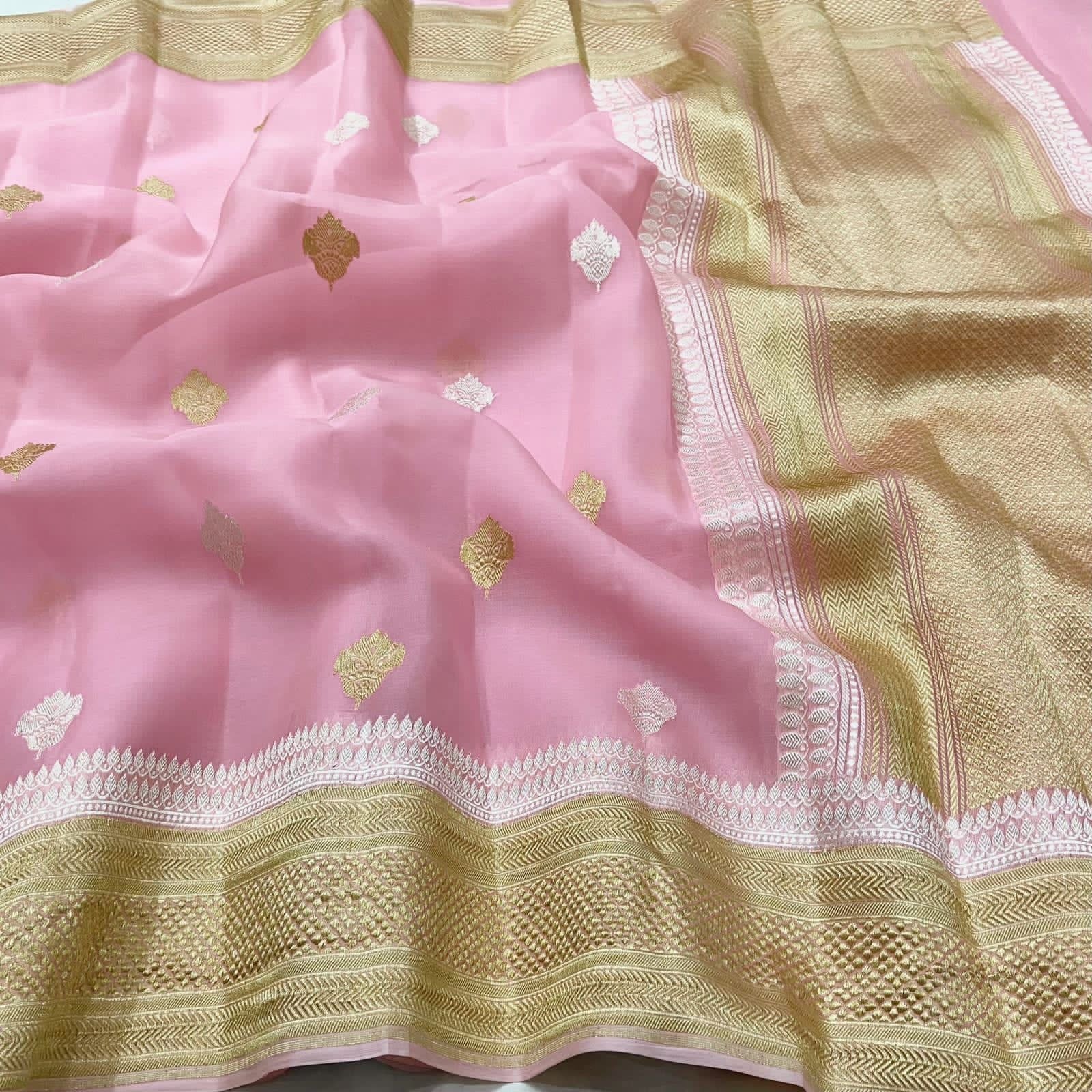 Banarsi kora pink sarees Indian saree - Saffronfashionindia