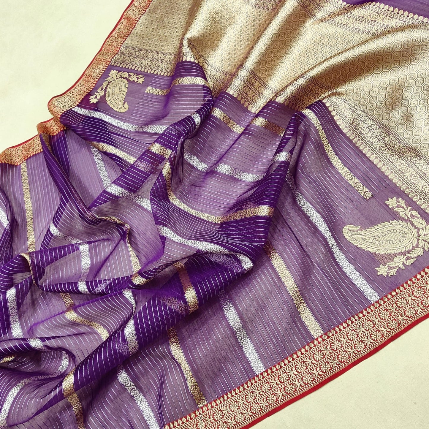 Paisley inspired lavender kora zari saree - Saffronfashionindia
