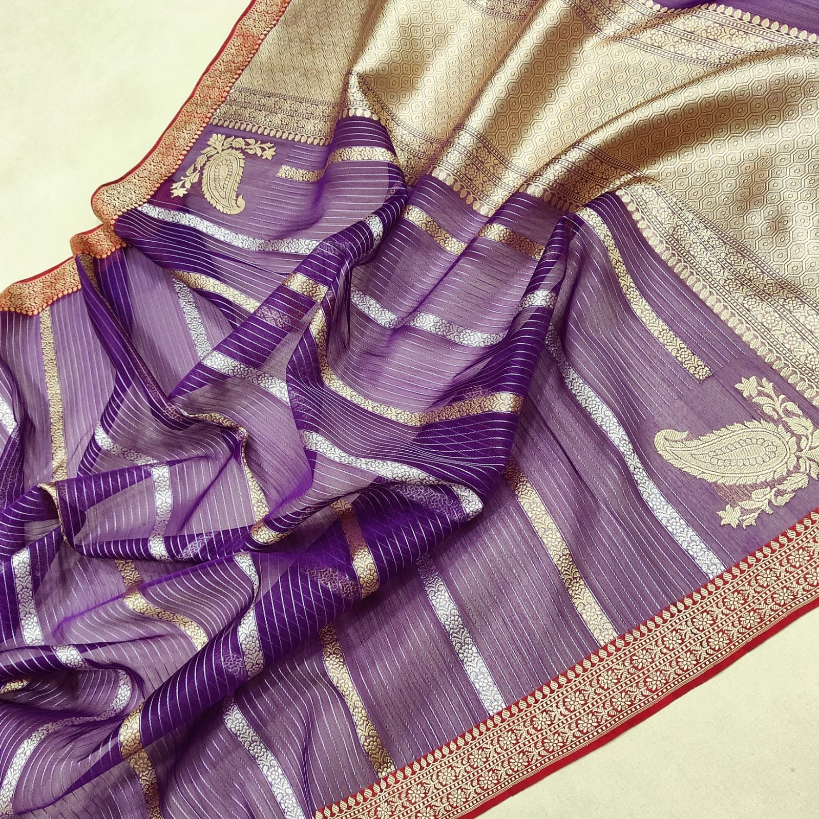 Paisley inspired lavender kora zari saree - Saffronfashionindia