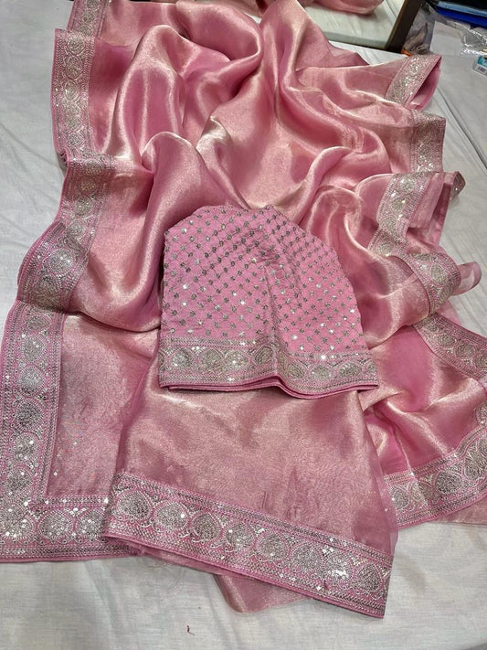 Jenila tissue Trendy Partywear Womem Sarees - Saffronfashionindia
