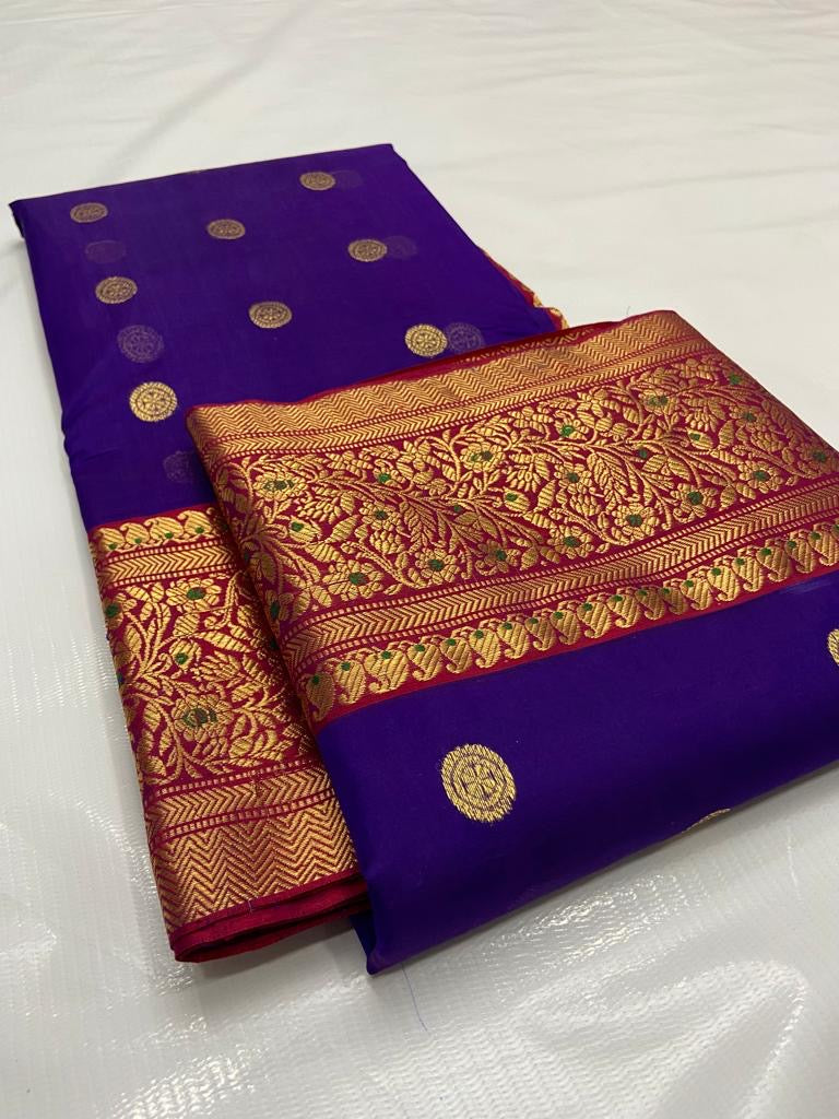 Chanderi purple Saree Golden bordered saree - Saffronfashionindia