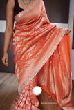 Wedding bridal saree orange Khaddi Gorgette sarees